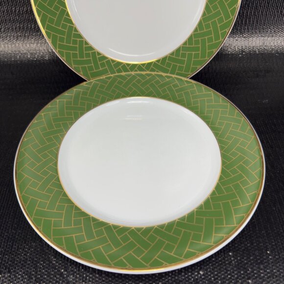Williams Sonoma Garden Lattice Green Rim 8inch Plate Dish Set 2 New With Sticker - Picture 7 of 16